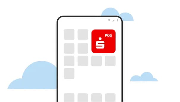 „Smartphone-Screen mit geöffneter App-Übersicht. Das Symbol der Sparkassen-App ‚POS‘ ist hervorgehoben – rotes Quadrat mit weißem Sparkassen-Logo und der Aufschrift ‚POS‘.
